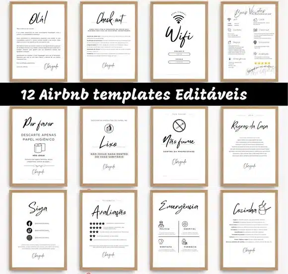 12 Modelos de sinais Personalizáveis para Airbnb e Aluguel de Temporada